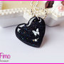 Collana Cuore Nero decorazioni farfalla e gitter in fimo idea regalo originale