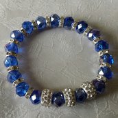 Bracciale elastico con cristalli blu e strass