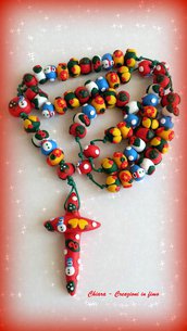 Rosario in fimo fatto a mano con motivi natalizi in rilievo - creazioni personalizzabili Idee regalo Natale - Gli originali!