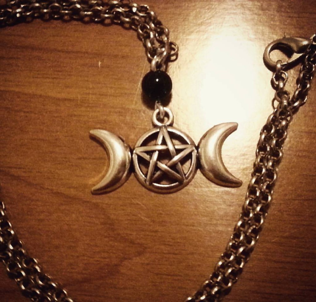 Collana Triplice Dea Luna In Argento 925 Con Cristallo Viola | Gioiello Esagramma Per Donne, Regalo Wicca