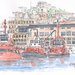 Stampa Acquerello: Rimorchiatori del Porto Storico di Genova