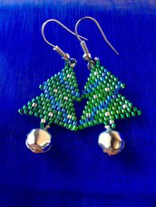 ~ Christmas Earring Silver/Blue ~ Christmas tree Earring ~ Orecchino albero di natale con perline miyuki