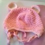 Cappellino Orsetto per neonati, azzurro o rosa fatto a mano, all'uncinetto, in pura lana vergine,