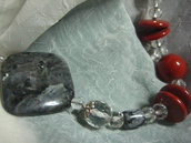 Collana labradorite diaspro rosso cristallo rocca ossidiana fiocco neve argento925