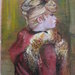 Pittura ad olio su legno. Figura femminile Ispirata a Toulouse Lautrec- Ricordo di una Mostra