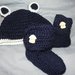 Stivaletti e cappellino bebè blu e panna    lana stile Ugg da 1 a 4 mesi