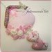 Fiocco nascita casetta in cotone rosa con cuori,rose e farfalla