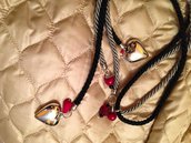 Collana "Saliscendi" nera con cuori e sfere rosse San Valentino