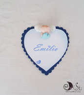 Card Art  battesimo segnaposto cuore con angioletto blu navy 