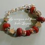 Bracciale metallo perle foro largo rosso ruggine e cuori