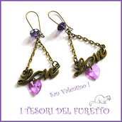 Orecchini  " Love violet "  San Valentino idea regalo bronzo eleganti cristalli charm cuore