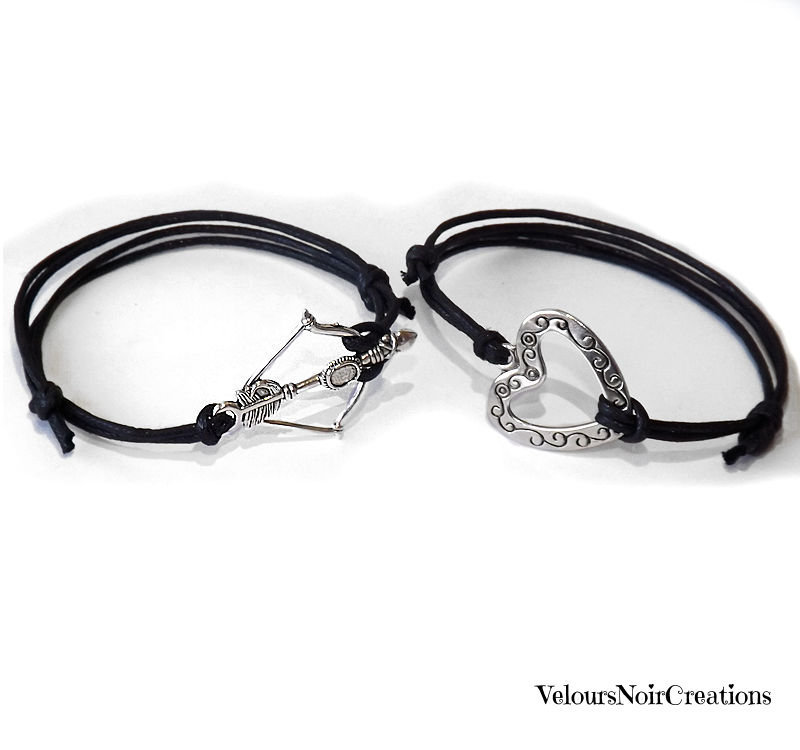 Bracciale Di Coppia Regolabile Nero - 2 Pezzi In Corda Di Cera, Regalo Per San Valentino, Amici E Famiglia