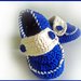 Mocassini stile marinaio  realizzati ad uncinetto in lana o cotone blu e bianco - Modello sky-