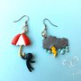 Orecchini pendenti temporale e omino con ombrello - kawaii - handmade -cute -