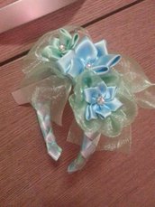 Cerchietto con fiori azzurri e verde acqua