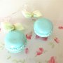 NOVITA PRIMAVERA  - fimo - ORECCHINI  MACARONS con fiocco a pois - TIFFANY BLUE