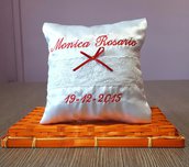 Cuscinetto cuscino porta fedi personalizzato ricamo dei nomi e data matrimonio scegli colori