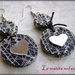Orecchini rock legno dipinto pizzo argento cuore a specchio e cordino nero 