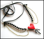 Collana " Regina di Cuori " San Valentino perle nere gotic style fimo cernit premo idea regalo