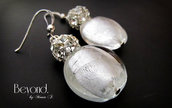 Orecchini con perle di vetro foglia d'argento e Strass Swarovski 