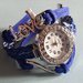 Bracciale Alcantara blu con orologio strass e charms love
