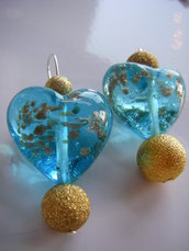 orecchini pendenti cuore azzurro oro