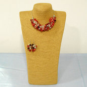 Collana corta con perle e semicristalli rosso/silver/crystal