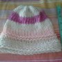 Cappello berretta lana alpaca fatto a mano rosa viola e bianco bambina 6-8 anni