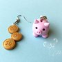 Orecchini Salvadanaio Porcellino con monetine - Piggybank with coins - handmade