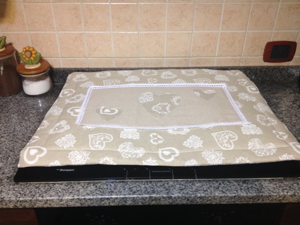 Coprifornello Maxi Piano Cottura Copri Fuochi Cuore Allungato Shabby Vari Colori-Grigio