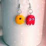 Orecchini in fimo handmade Pac-Man kawaii miniature idee regalo amica compleanno bomboniere