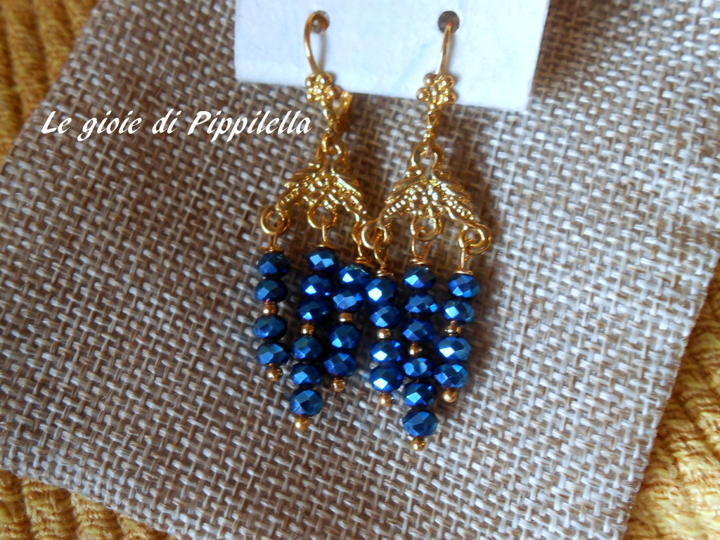 Orecchini Pendenti In Cristallo Blu Con Zircondia - Philip Jones, Collezione Lusso