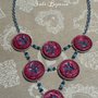 Collana con cialde caffè riciclate fucsia e cristalli blu