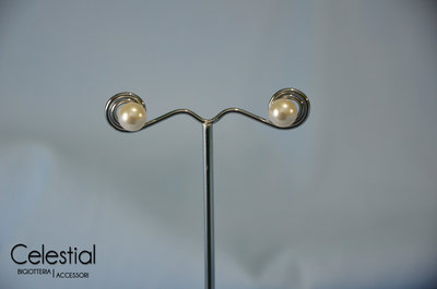 Orecchini Front-Back LeahMaria - Doppia Perla Con Cristalli In Sfera Di Vetro E Acciaio Inossidabile, Regalo Donna