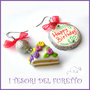 Orecchini "Happy birthday" fetta di torta buon compleanno mod. 1 Idea regalo fimo cernit premo clip ragazza bambina donna per lei 