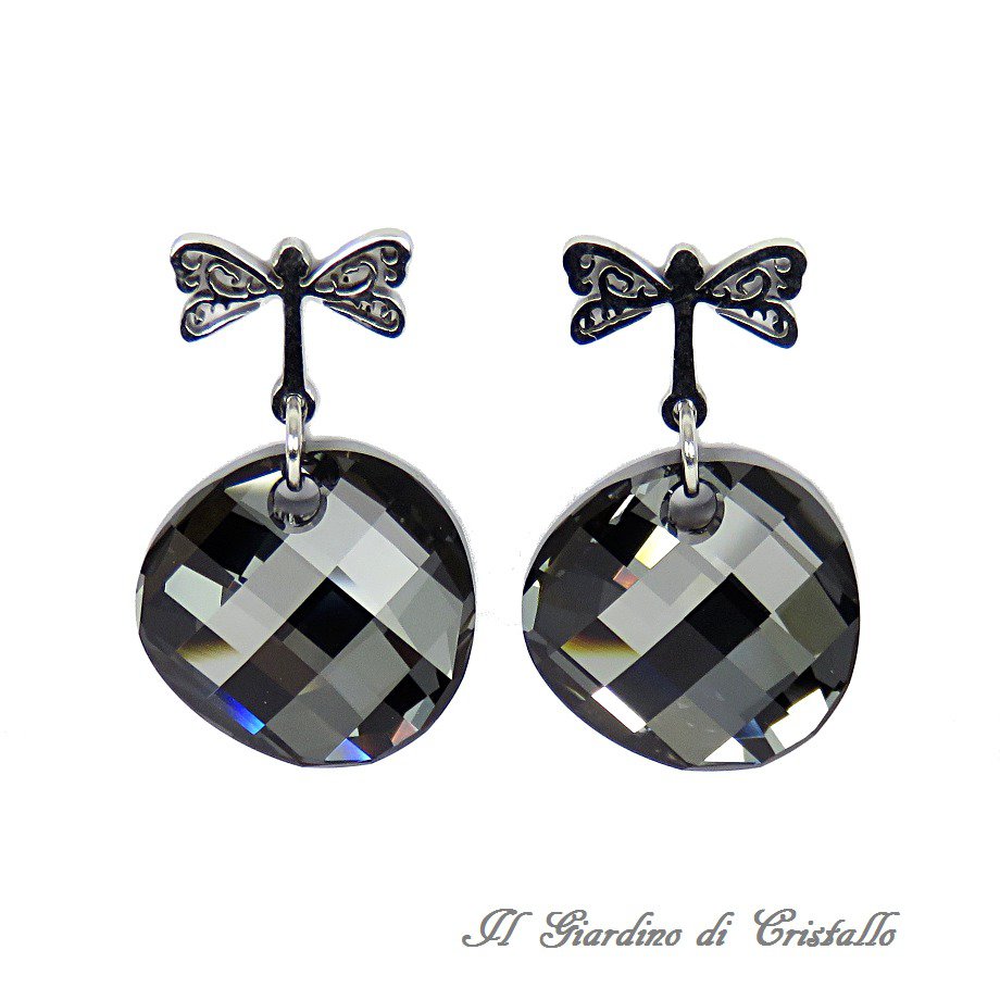 Orecchini Placcati Argento Sterling Con Cristallo Pendente Nero - Foto 6