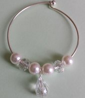 Bracciale metallo con cristalli e perle bianche