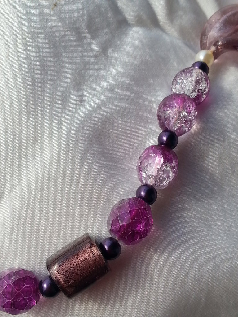 Collana Di Perle Craquelé Opaco Con Strass E Glitter - Bianco, Rosa, Pink - Fatto A Mano In Germania