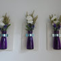 Vaso porta fiori da parete nr.1 Vaso vetro viola + pannello legno bianco 