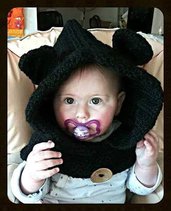 cappello cappuccio ad uncinetto in lana morbidissima,con orecchie a forma di gatto -modello Cat