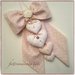 Fiocco nascita in cotone rosa cipria a pois con rosellina,cuori e perline