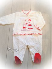 tutina neonato"teneramente insieme " in fresco cotone bianca e rossa