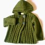 Hand Knit Wool Hooded Jacket- Cardigan for Boy or Girl in military - Choose Your color and size