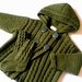 Hand Knit Wool Hooded Jacket- Cardigan for Boy or Girl in military - Choose Your color and size