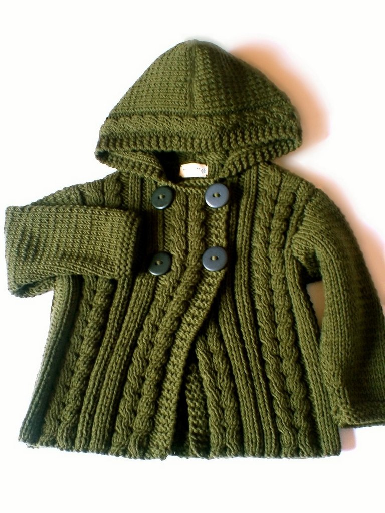 Hand Knitted Wool Hooded Jacket Cardigan - Stripe Natural