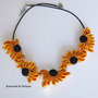 Collana kanzashi "Girasole" su cordoncino cerato nero