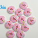 10 bottoni legno rosa con fiorellini 15mm diametro