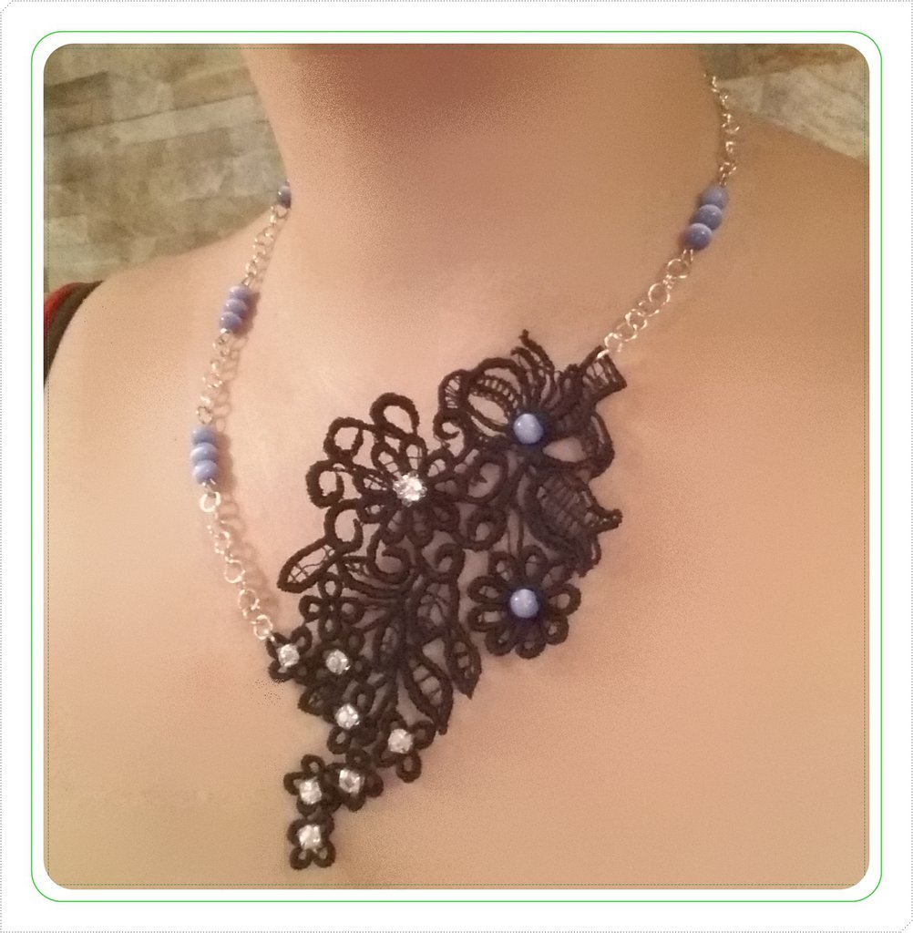 Collana Gotica In Pizzo Nero Con Ciondolo Cristallo - Accessorio Vintage Per Donne, Halloween E Feste - Foto 5