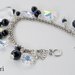 Bracciale con charms di cristalli Swarovski, bracciale portafortuna argentato con perle nere onice e cristally Swarovski, pezzo unico