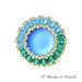 Anello con luminoso cabochon Luna Soft blu mezzi cristalli verdi e azzurri fatto a mano - Geranio